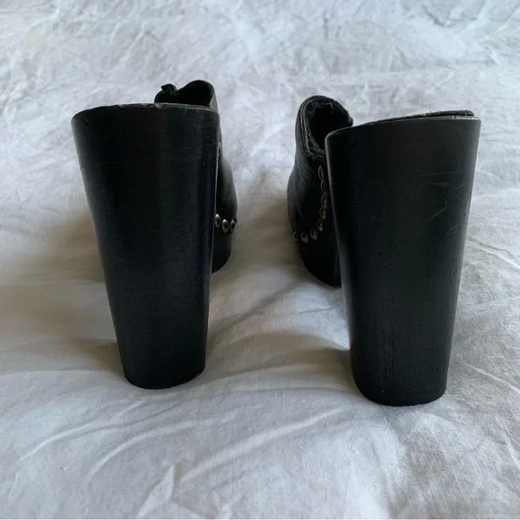 Vintage Miu Miu 1996 Leather Shearling Stud Clog Mule Heels Black - Picture 6 of 8
